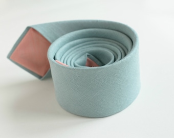Dusty Shale Linen Necktie- Green Shades Linen Neckties- Pale Teal Necktie - Dusty Green Groom's Tie- Wedding Ties- Coral Wedding