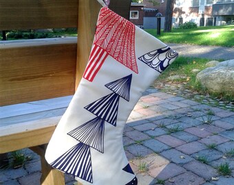 Christmas stocking from Marimekko fabric Kuusikossa, Santa stocking, modern Scandinavian design, Xmas fireplace decoration