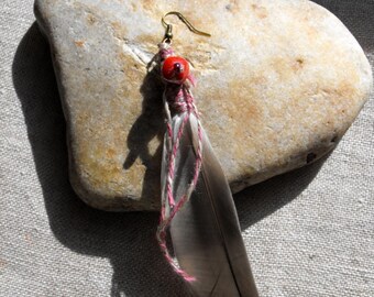 Single feather, ONE SINGLE EARRING, single earring feather earring mismatched, a single loop ethnic feather, single loop