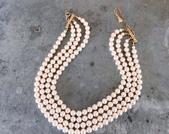 Vintage pearls, pearl choker, bridal pearls, pearl necklace, vintage bridal choker, vintage bridal pearls, pearls, cream, four strand pearl,