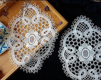 white bobbin lace applique 33cm*24cm,cotton lace,Needle lace applique,circle Knotted Net Lace