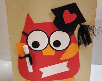 Graduation Owl-Greeting Card (size 16 x 13 cm)-Congratulations-congrats-red-110 and praise-owl