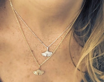 925 sterling silver or gold plated ginkgo leaf pendant necklace