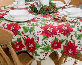 Christmas Poinsettia 150cm Round Tablecloth
