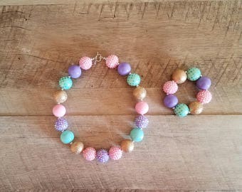 Unicorn Chunky Necklace, Mint Pink Purple Chunky Necklace, Baby Necklace, Bubblegum Bead Necklace, Unicorn Birthday, Cake Smash Necklace