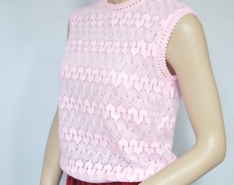 1960's Shell Top Sleeveless Knit Blouse Pink Shell Blouse Size Small