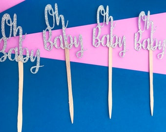 OH BABY Cupcake Toppers, Baby Shower Glitter Toppers, It's a girl cupcakes, It's a boy, Gender Reveal, Glitter Cupcake toppers, Oh Boy,Decor