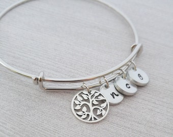 Family Tree Bracelet, Personalized Bangle Bracelet, Tree Bangle, Tree Bracelet, Personalized Jewelry, Initial Jewelry