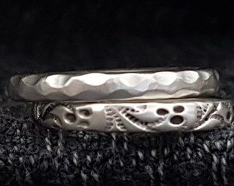 Two Silver Rings, Engagement Rings, Faceted Pattern Ring, Floral Pattern Ring, Wedding Rings, Stacking Rings, Silver Jewelry, Handmade