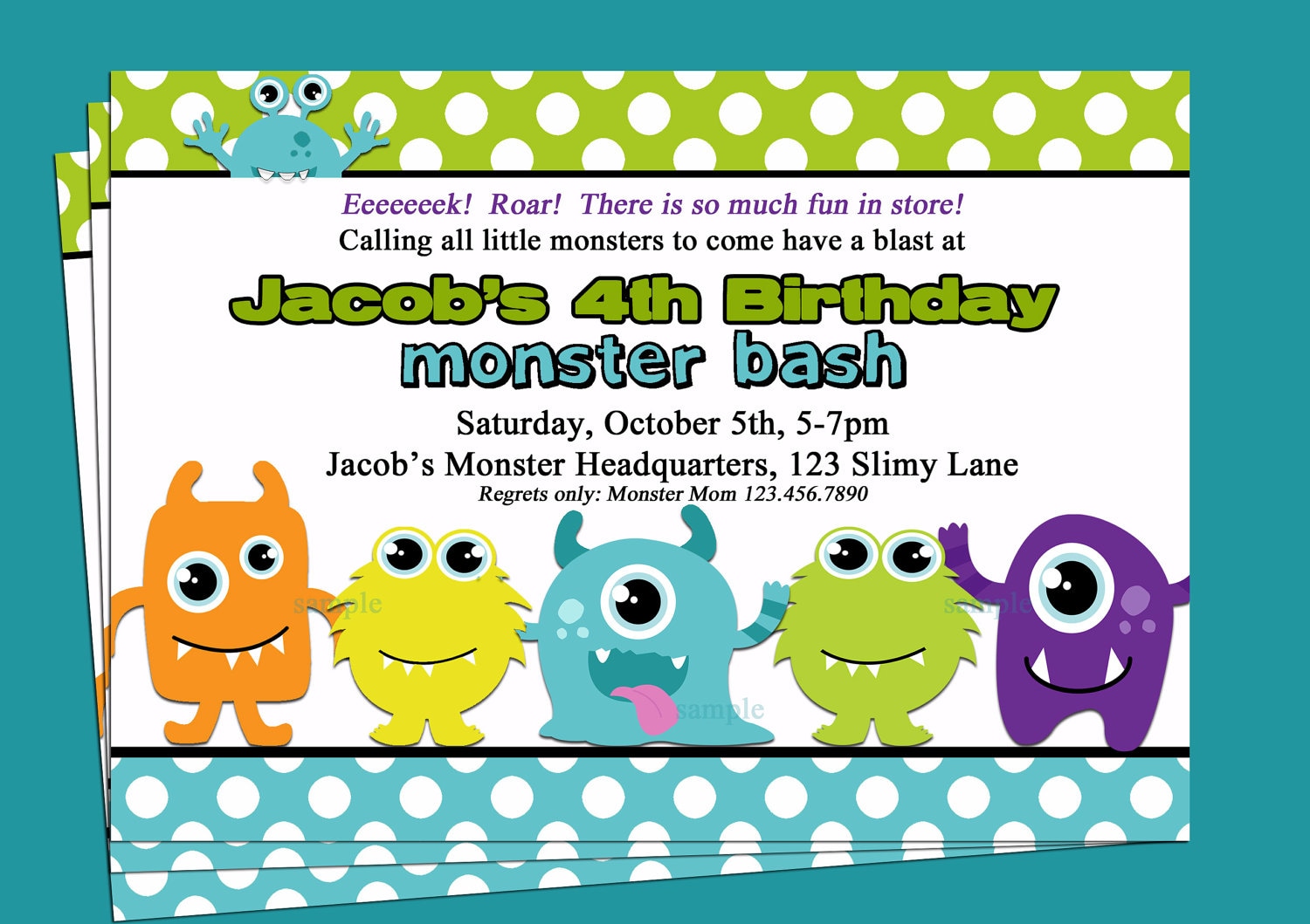 Monster Invitation Printable Or Printed With Free Shipping