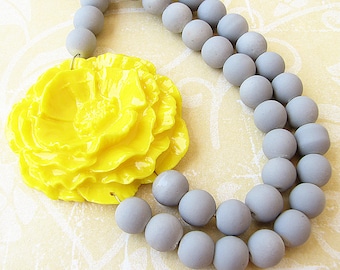Statement Necklace Flower Necklace Yellow Necklace Beaded Necklace Layered Necklace