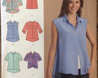 UNCUT Simplicity 1694 Misses' Blouse Sewing Pattern Size XS-XL Button Down, Sleeveless, Collared Shirt, Short Sleeve