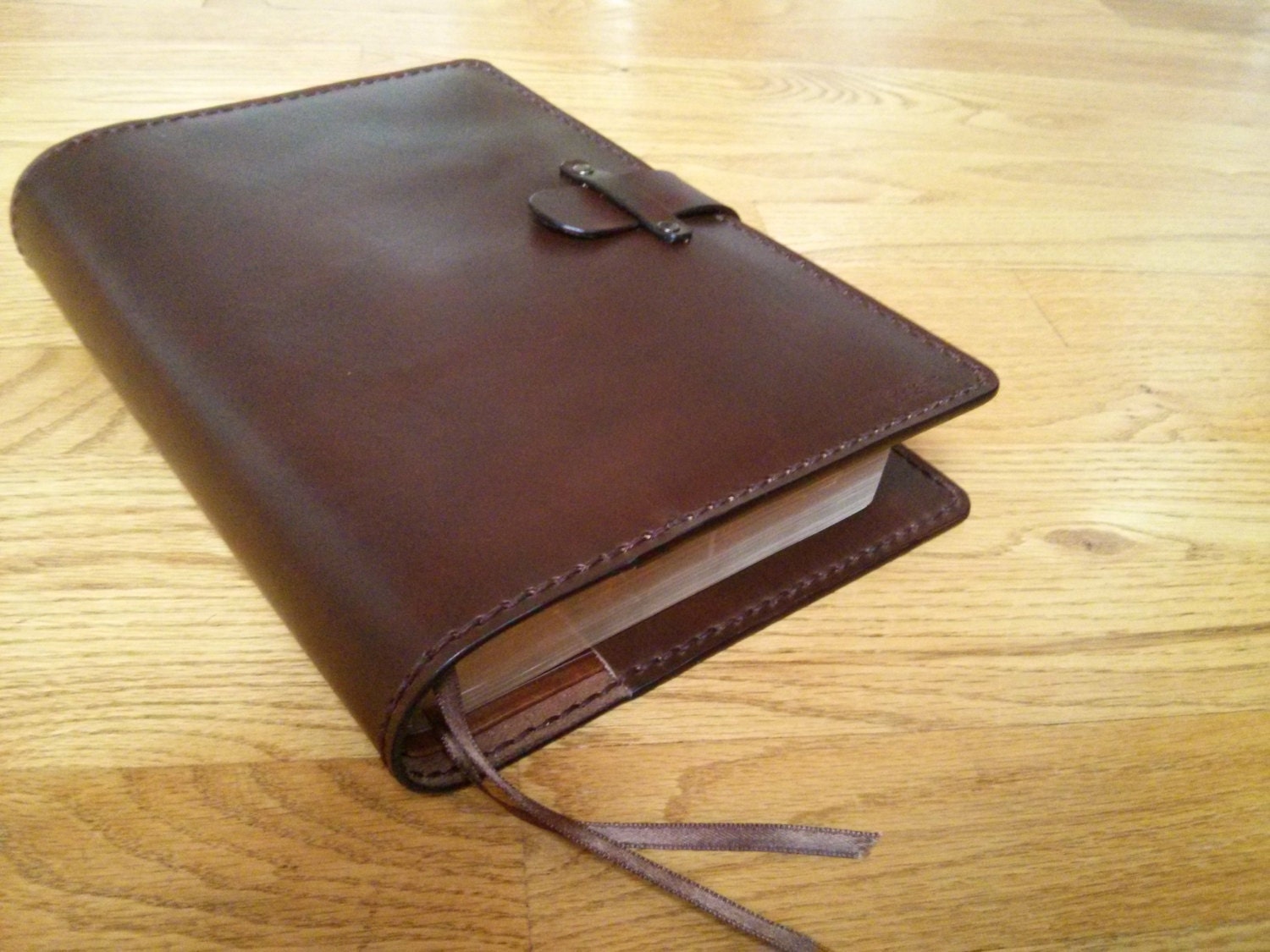 Handmade Custom Sized Leather Bible Cover in Dark Brown Made
