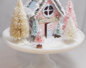 Winter Onederland House Centerpiece, Putz House, Glitter House, Christmas Decoration, Miniature House, Winter Birthday, Holiday Village