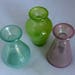 Set of 3 small vases, multi color bottles, 3" x 4" bud vases, flower holders, green turquoise, lavendar, home decor, country decor