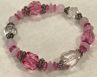 Lt Pink, Dark Pink Beaded Fashion Bracelet