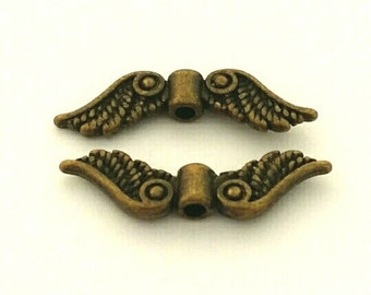 Angel wings - 100 pcs. - Antique Bronze Wings - Fancy Tibetan Style - Wing Beads - Bronze Angel Wings - Lead Free