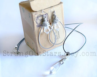 Chandelier - Strung-Out guitar string necklace and earring set with glass prisms