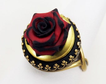 Rose Locket Ring - Gothic Ring, Vintage Style Secret Compartment Ring, Gotico Jewelry
