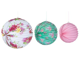 3 paper lanterns - flower design