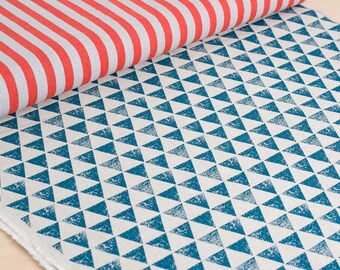 Echino | Japanese fabric - stripes and triangles in red and blue - 1/2 YD