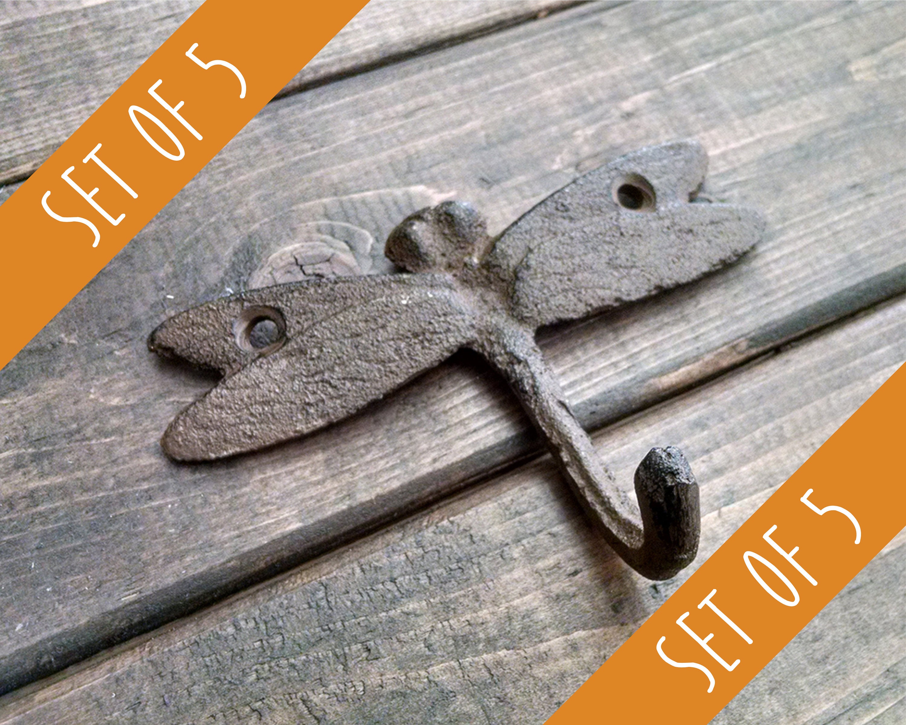 Set of 5 Dragonfly Hooks Cast Iron Hook Garden Hook