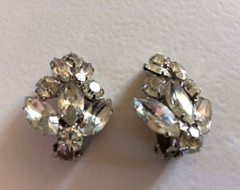 Lovely Large Clear Rhinestone Clip On Earrings