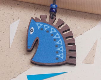 Horse Design Walnut Pendant Necklace