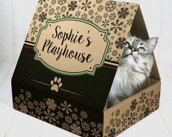 Recycled Cardboard Playhouse for Cats (Winter Edition)