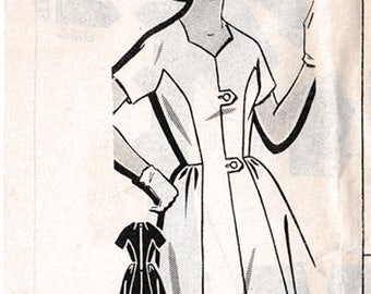 FF Vintage 1960s Mail Order Patt-O-Rama 8196 Dress Sewing Pattern with button front tabs, Size 14, Bust 34, UNUSED