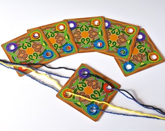 Celtic Knot Weaving Cards Set of 24 Cards Original Design for Card Tablet Weaving 4 Holes Square Double Sided Colorful Cardstock UV Coated