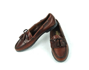 Brown Leather Sebago Docksides Tassle Loafers, Size 8 1/2 M, Made in the USA