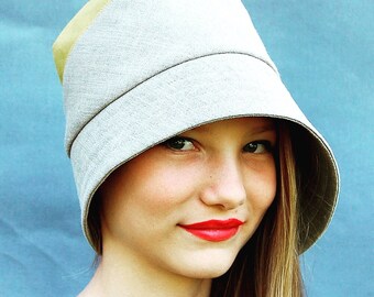 Womens summer hat|Linen summer hat|Handmade designer hat|womens fashion hat|French linen hat|Yellow linen hat| ZUTdaisy asymmetrical sun hat