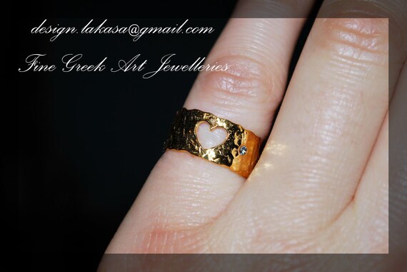 Heart Chevalier Ring Sterling Silver Gold plated Rhinestone Crystal Handmade Jewelry Best Gift Ideas for her Birthday Anniversary Girl Woman