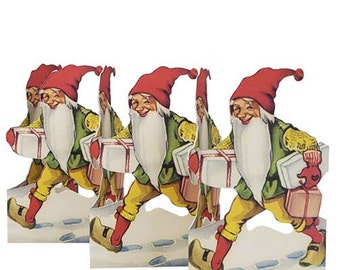 Sweden Paper Running Frieze Lithograph Die Cut Christmas Gnomes Elves Tabletop Garland FRZ 10