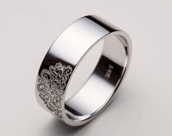Unique Wedding Band, White Gold Ring, White Gold Wedding Band, White Gold Wedding Ring, Pattern Ring, Lace Jewelry,Lace Wedding Ring,14K