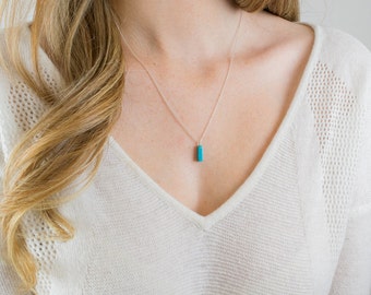 Sterling silver turquoise drop necklace | Minimalist gemstone jewelry