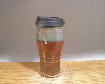 22 oz , To Go Mug ,Handmade Pottery, Mug With Lid , Ceramic Travel Mug , Commuter Mug , Pottery Travel Mug , Eco Mug , Reusable Silicone Lid