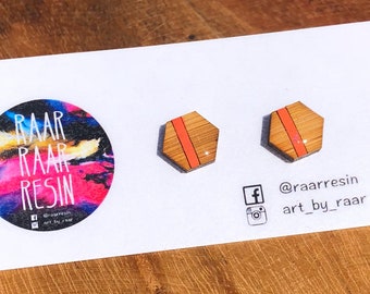 Resin Bamboo Round Stud Earrings. Unique. Surgical Steel