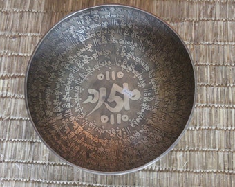 11" Handmade Buddhist Mantra Carved Singing Bowl made in Nepal
