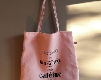 Dyed vintage linen tote bag with pink blush