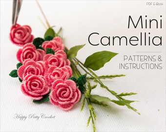 Mini Crochet Camellia Flower Pattern - Crochet Flower Pattern - Crochet Appplique Pattern