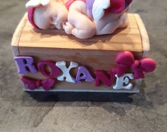 Wooden box with polymer clay baby