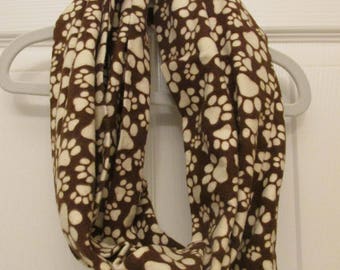 REDUCED PRICE Brown Pawprint Flannel Infinity Scarf