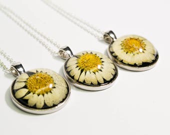 Real daisy necklace, daisy flower necklace, preserved daisy jewelry, bridesmaid gift, friend gift, nature inspired jewelry, gift for her