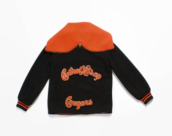 Vintage 60s VARSITY JACKET / 1960s Wool Cheerleader Hooded Letterman Jacket S