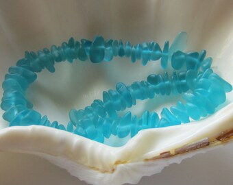 Sea Glass Beads Pacific Blue Pebbles 9mm x 6 mm 1 Strand