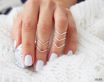 5 Chevron Knuckle Rings - Above The Knuckle Rings - Adjustable Rings - Mid Knuckle Rings - Silver Knuckle Rings - set of 5 by Tiny Box