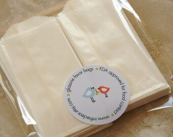 QTY 100 Extra Small Flat Glassine Bags - Business Card Size - Favors, Treats, FDA Approved for Food Contact