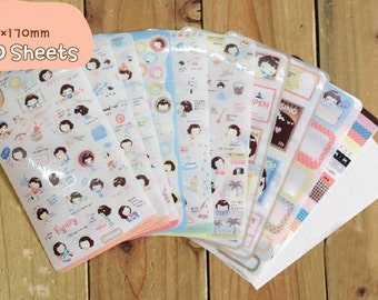 Helloday Sticker Set Ver 2 - Masking Sticker Set - Diary Stickers - Deco Sticker Set - 10 sheets